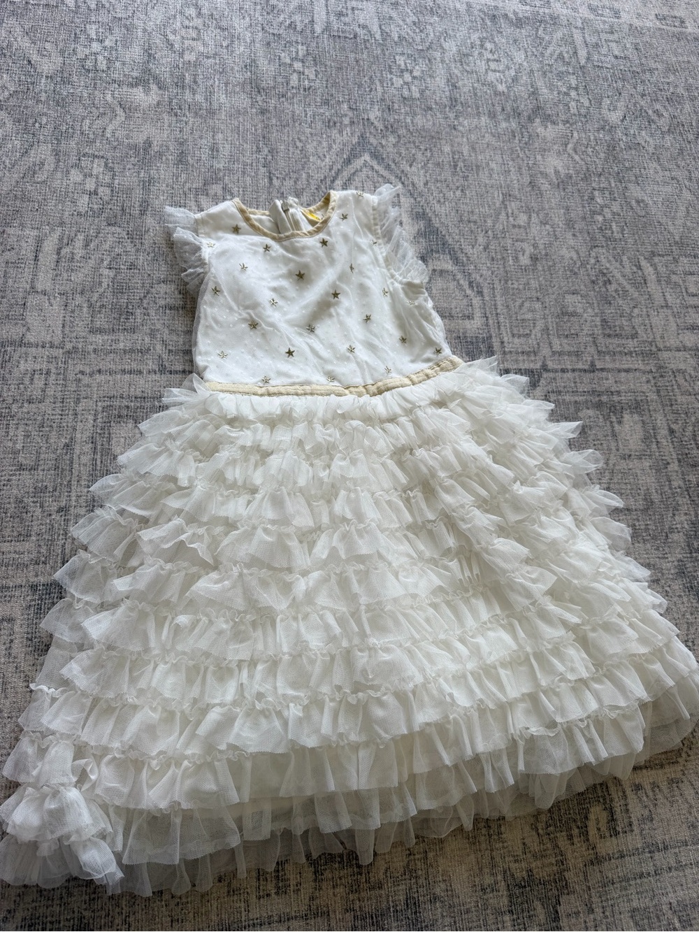 Mini Boden White & Gold Star Ruffle Tulle Dress